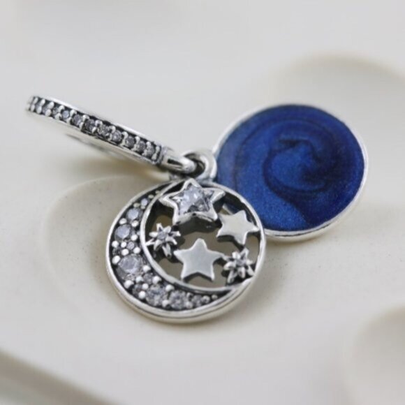 Pandora Moon & Blue Sky Dangle Charm - Picture 1 of 5